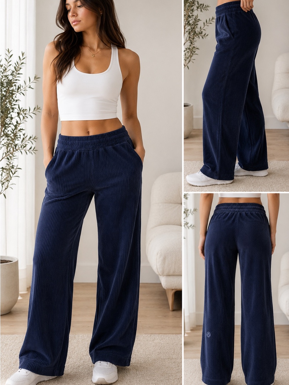 Lululemon Scuba Mid-Rise Wide-Leg Velvet Cord Pant True Navy - Size 2